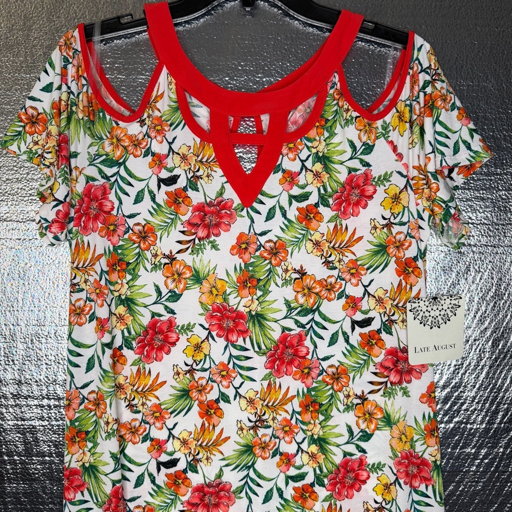 Open Shoulder Maxi Dress - Vibrant Red Orange Floral